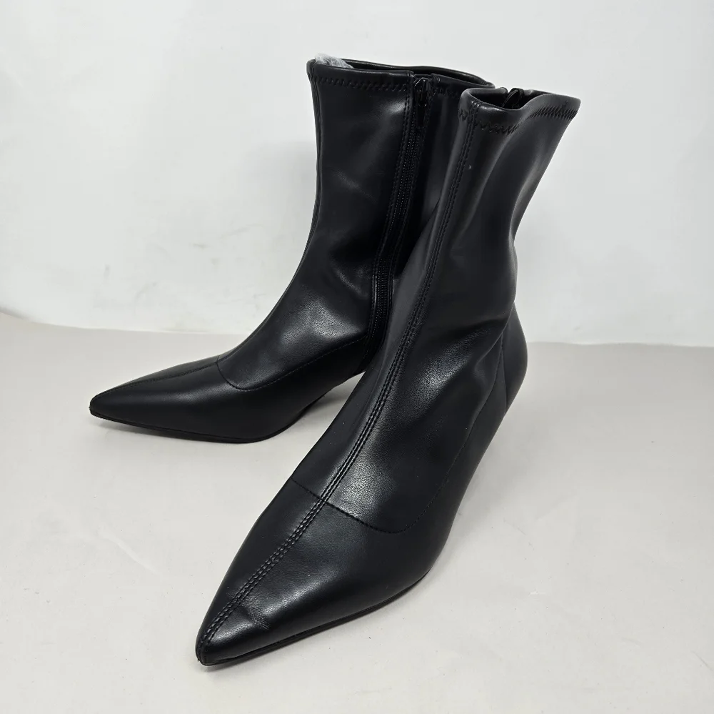 Abound Womens Ankle Boots Sz 8.5M Aberinn Black Faux Leather Kitten Heel Classic